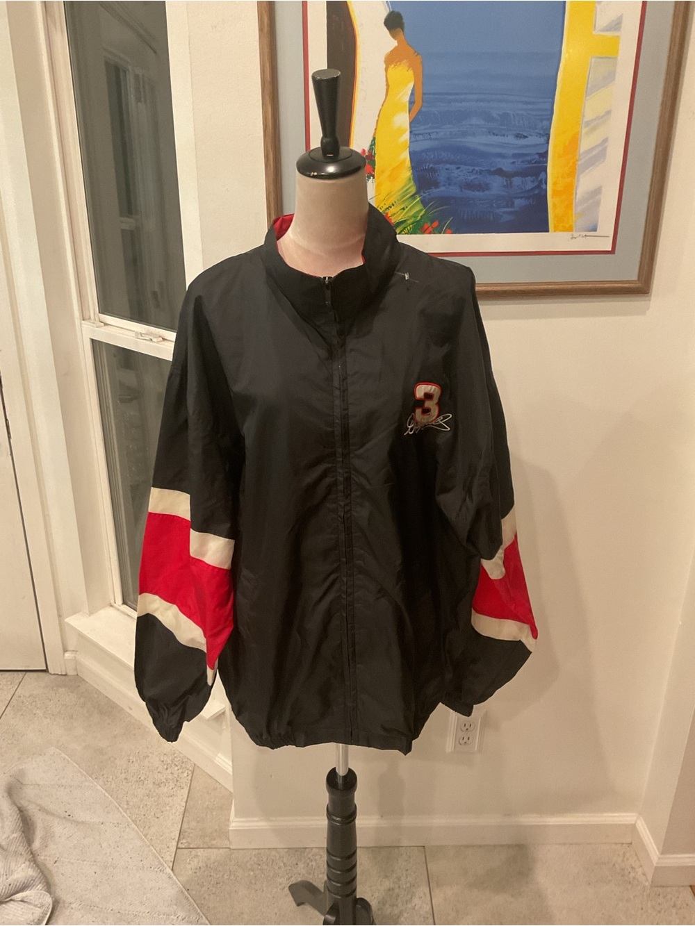 Vintage 1990s Nascar Black Jacket with Red & White Sleeve Accents